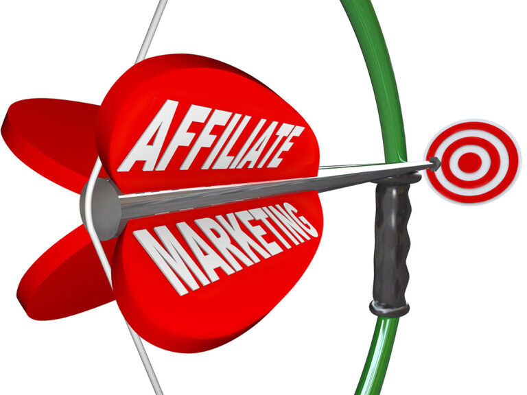 Illustration of bow and arrow where the fletching reads affiliate marketing