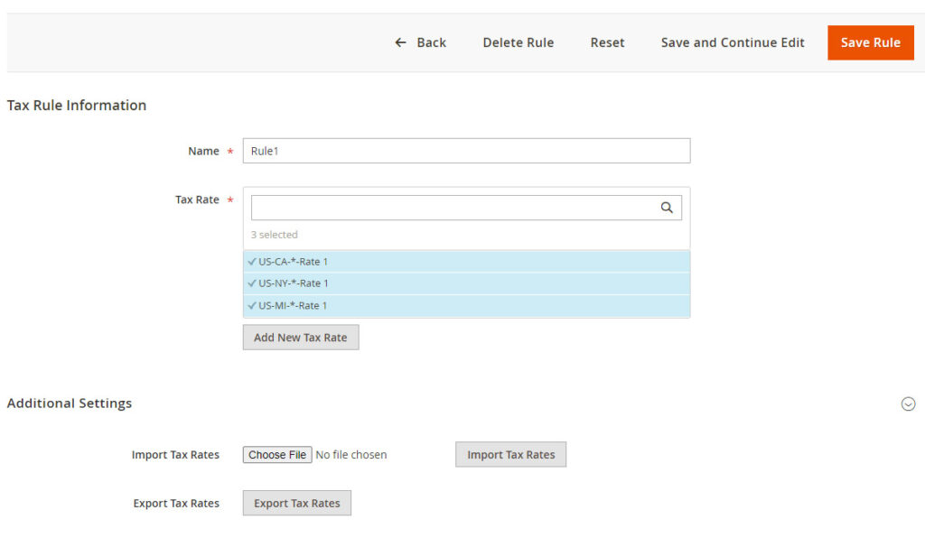 Magento Commerce sales tax rules