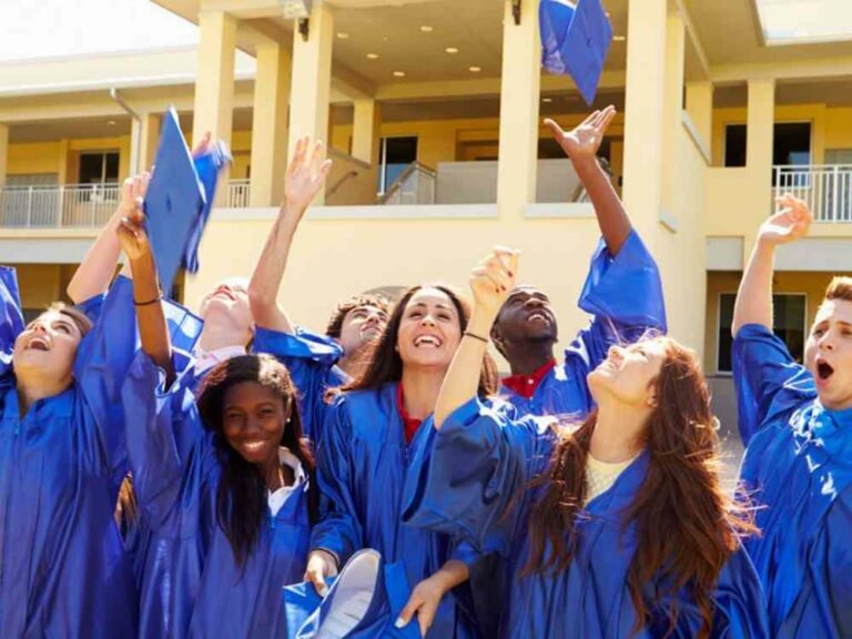 Students in caps and gowns