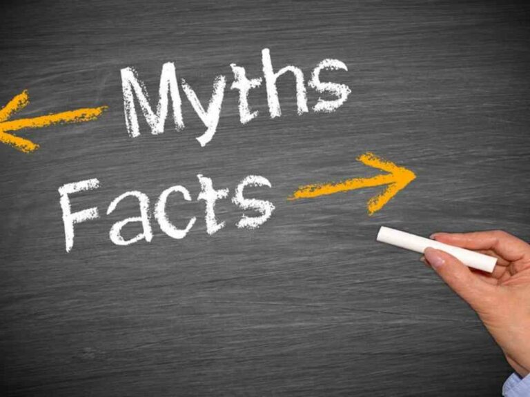 The words myths and facts written on a chalkboard