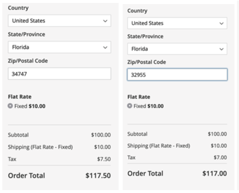 AccurateTax Sales Tax for Magento Screenshot - Results Comparison